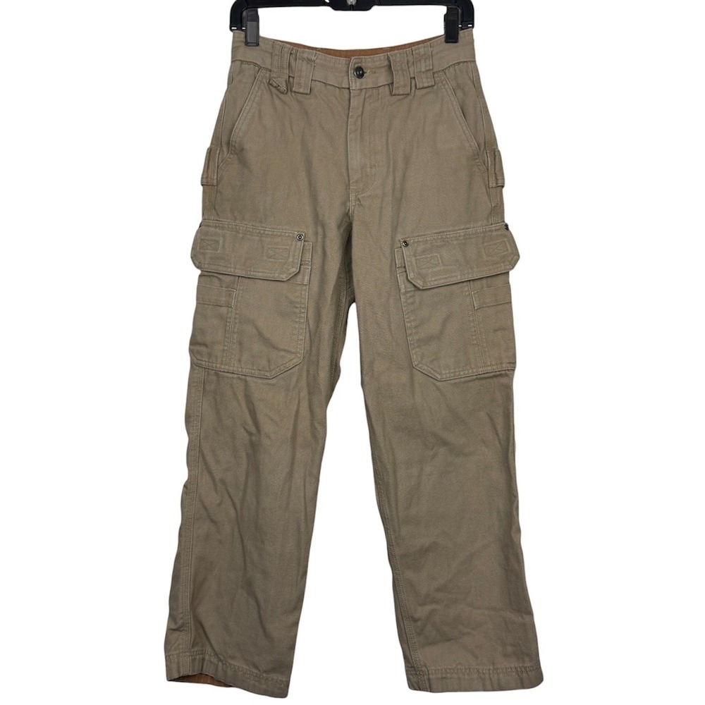 Duluth Trading Co Fire Hose Relaxed Fit Cargo Work Pants Mens 28x28 Canvas Tan